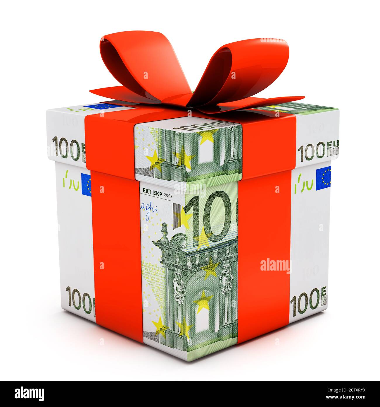 Confezione regalo in banconote in euro isolate su bianco Foto Stock