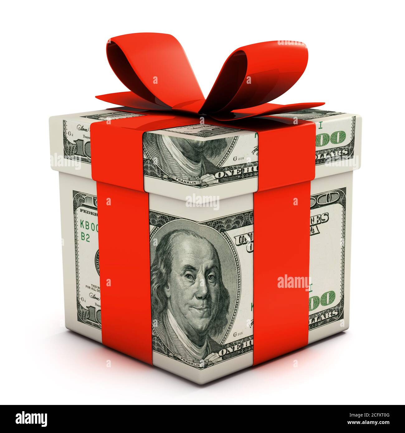 Confezione regalo composta da banconote in dollari isolate su bianco Foto Stock