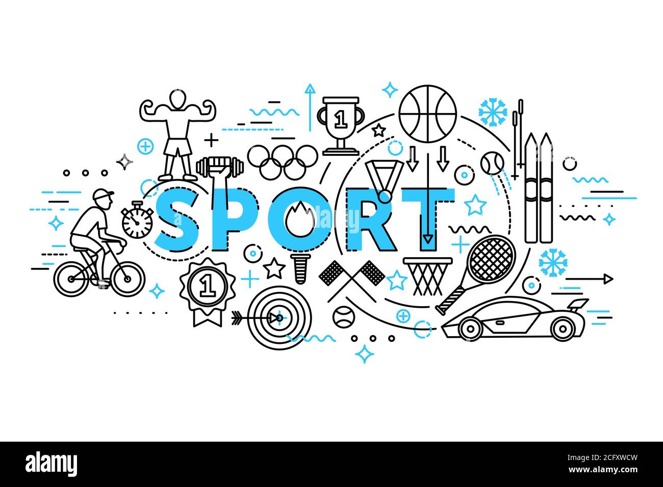 Disegno moderno piatto sottile illustrazione vettoriale, concetto di sport, stile di vita e ricreazione di salute, per grafica e web design Illustrazione Vettoriale