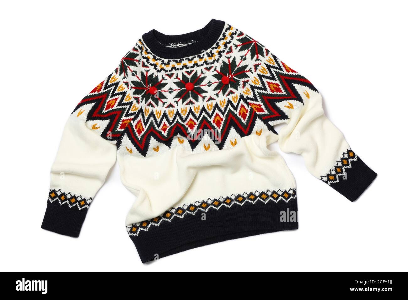 Felpa a maglia isolata su sfondo bianco, vista dall'alto Foto Stock