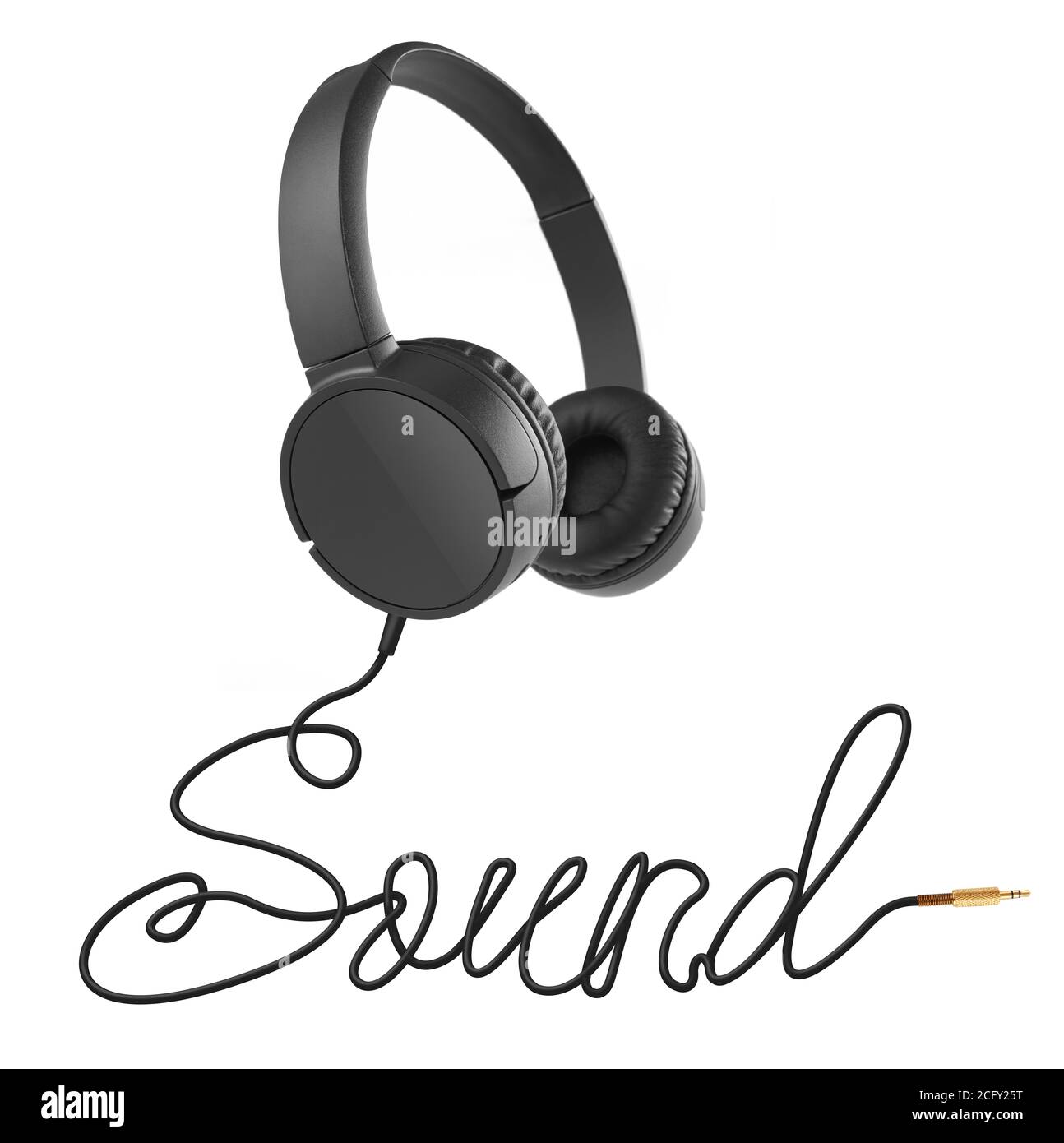 Cuffie con cavo audio su sfondo bianco Foto Stock