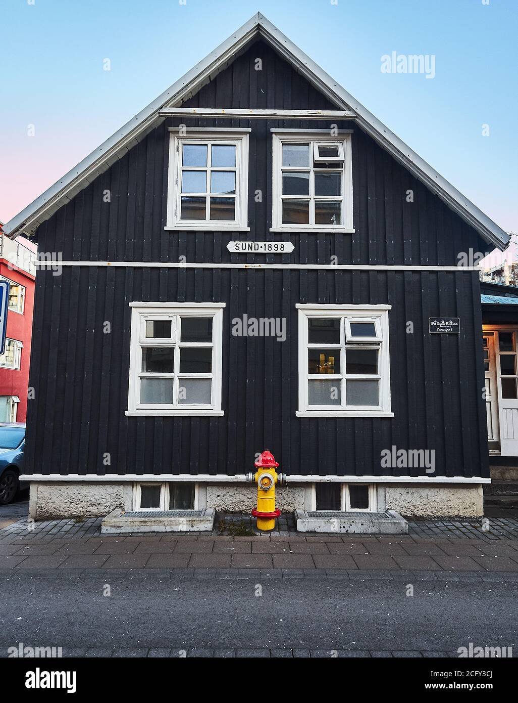 Case tipiche nel centro di Reykjavik, Islanda Foto Stock