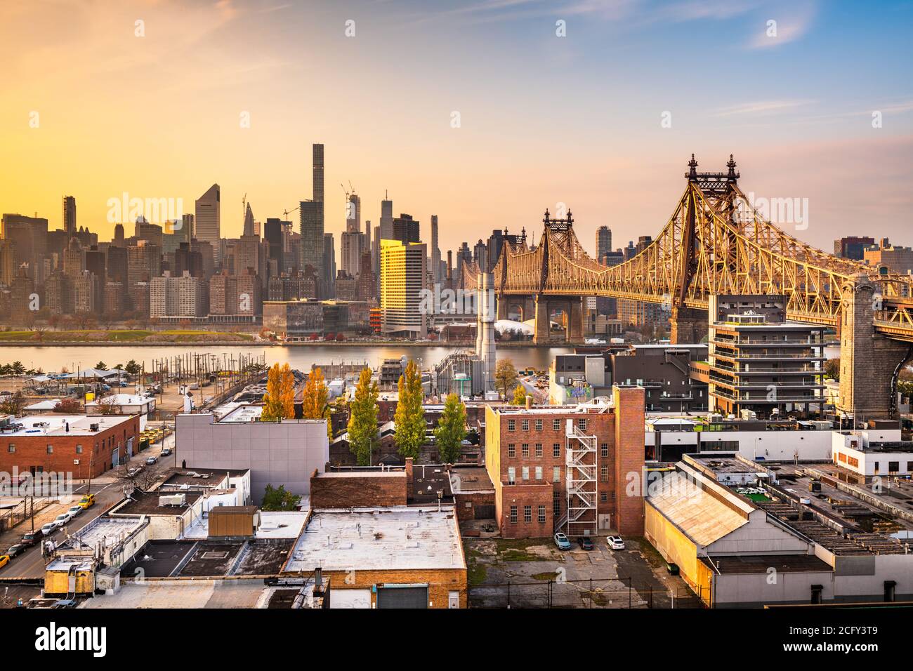 New York, New York, Stati Uniti d'America skyline di Manhattan con il Queensboro Bridge. Foto Stock