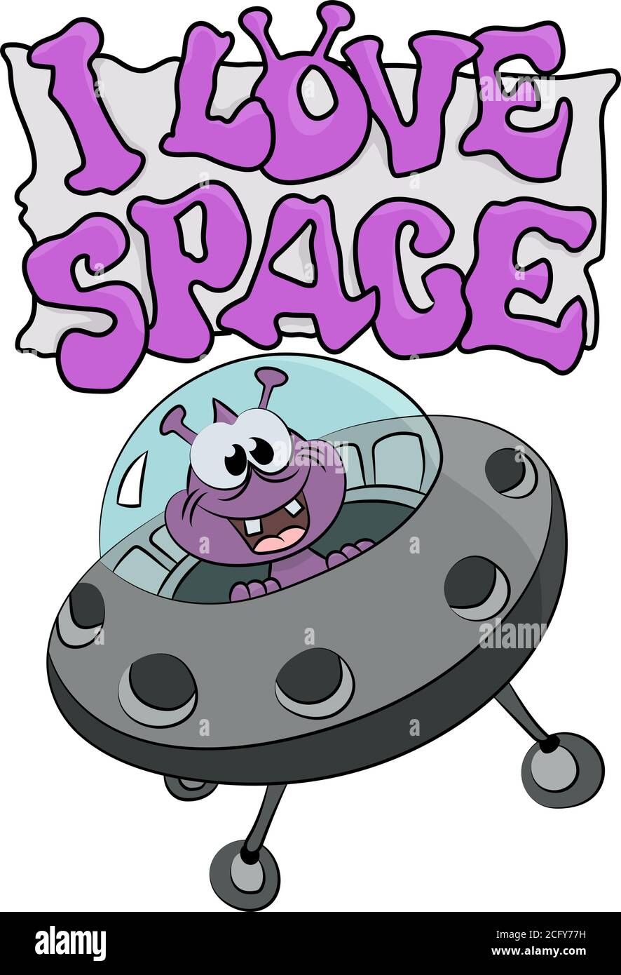 Cartoon alieno in viaggio con la loro immagine vettoriale astronave Illustrazione Vettoriale