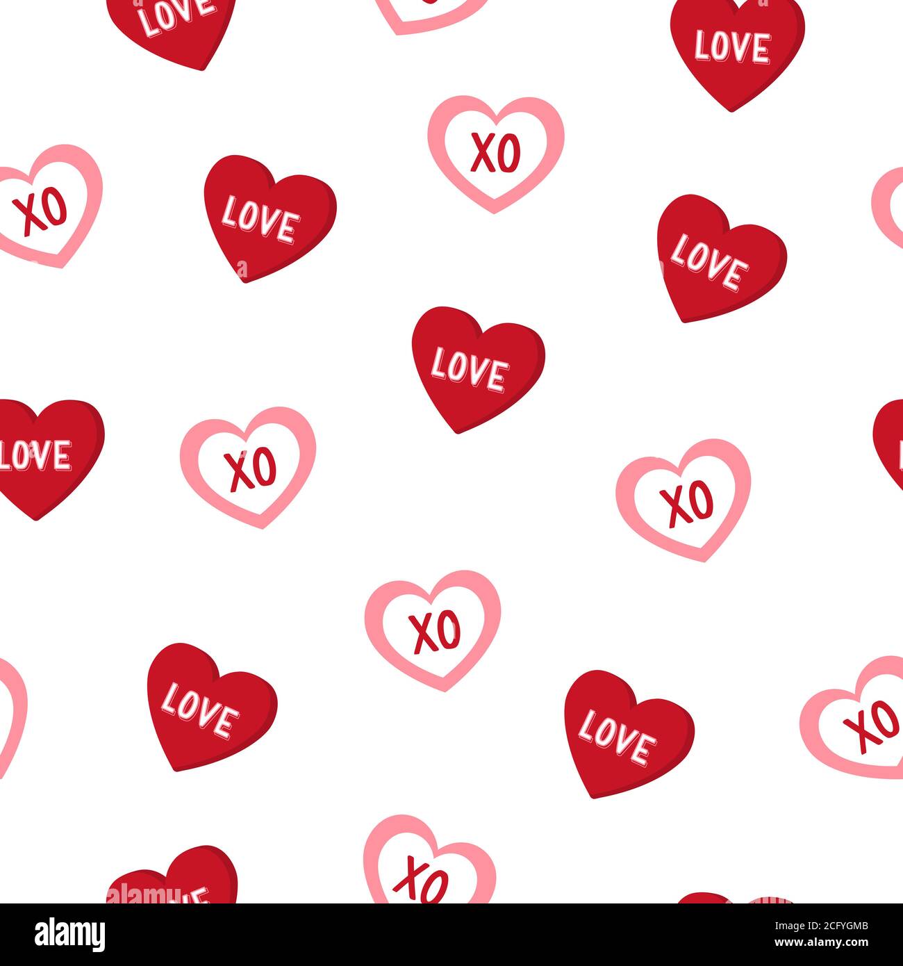 Carino cuore disegnato a mano motivo senza cuciture. Amore, scritta a mano xoxo. Doodle cuori sfondo. Carta San Valentino. Romantico wallpaper design con Illustrazione Vettoriale