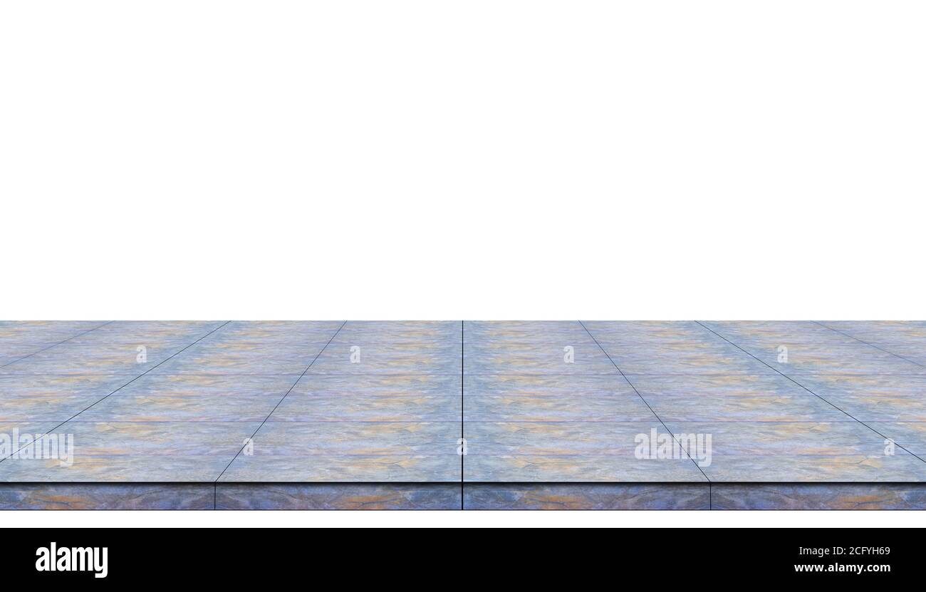 Pavimento vuoto in cemento isolato su sfondo bianco per esposizione o prodotto mockup. Foto Stock