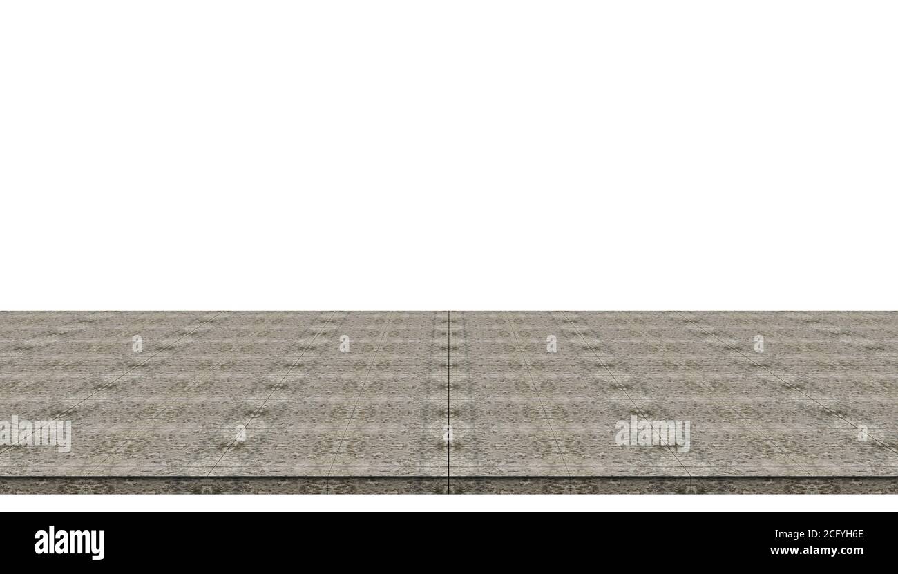 Pavimento vuoto in cemento isolato su sfondo bianco per esposizione o prodotto mockup. Foto Stock