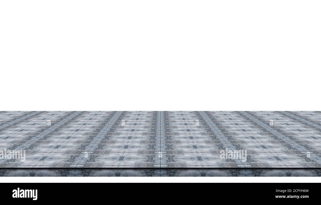 Pavimento vuoto in cemento isolato su sfondo bianco per esposizione o prodotto mockup. Foto Stock