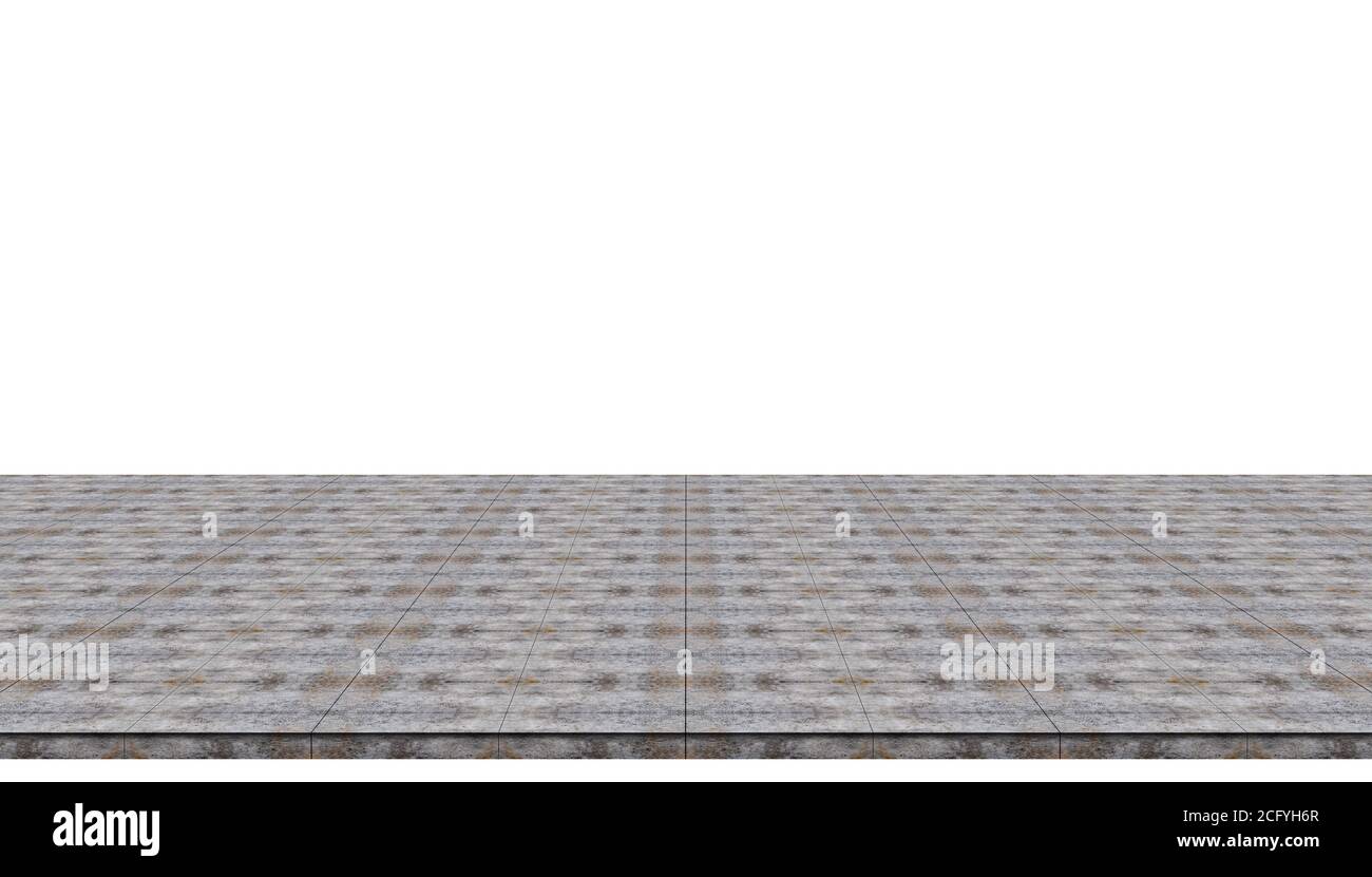 Pavimento vuoto in cemento isolato su sfondo bianco per esposizione o prodotto mockup. Foto Stock