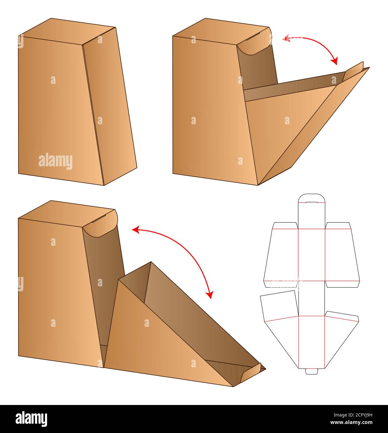 Imballaggio in scatole fustellate progettazione del modello. 3d mock-up Illustrazione Vettoriale