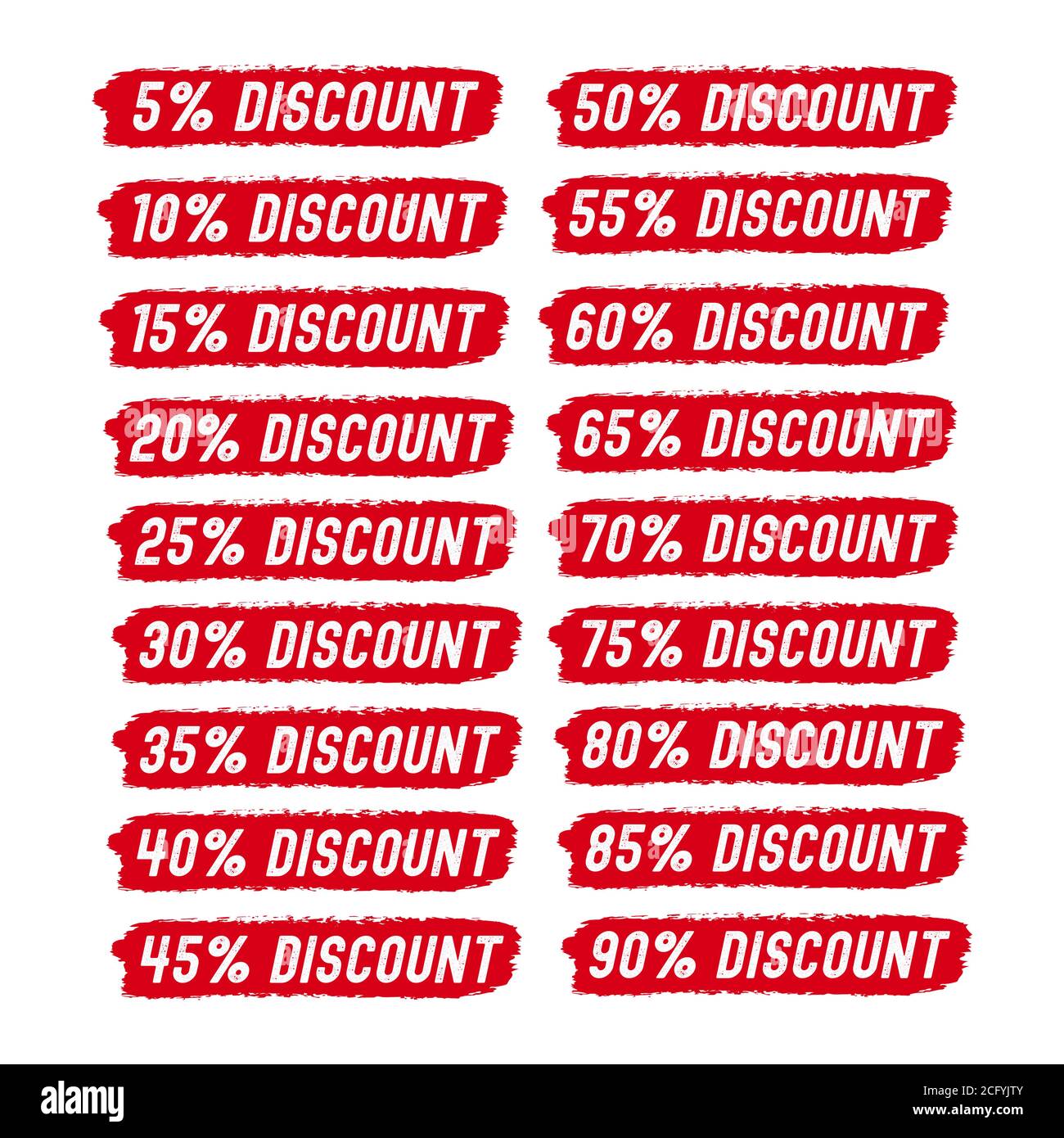 Parola DI SCONTO disegnata a mano come impostata. Etichette di vendita 5 off, 10, 15, 20, 25, 30, 35, 40, 45, 50, 55, 60, 65, 70% etichetta Illustrazione Vettoriale