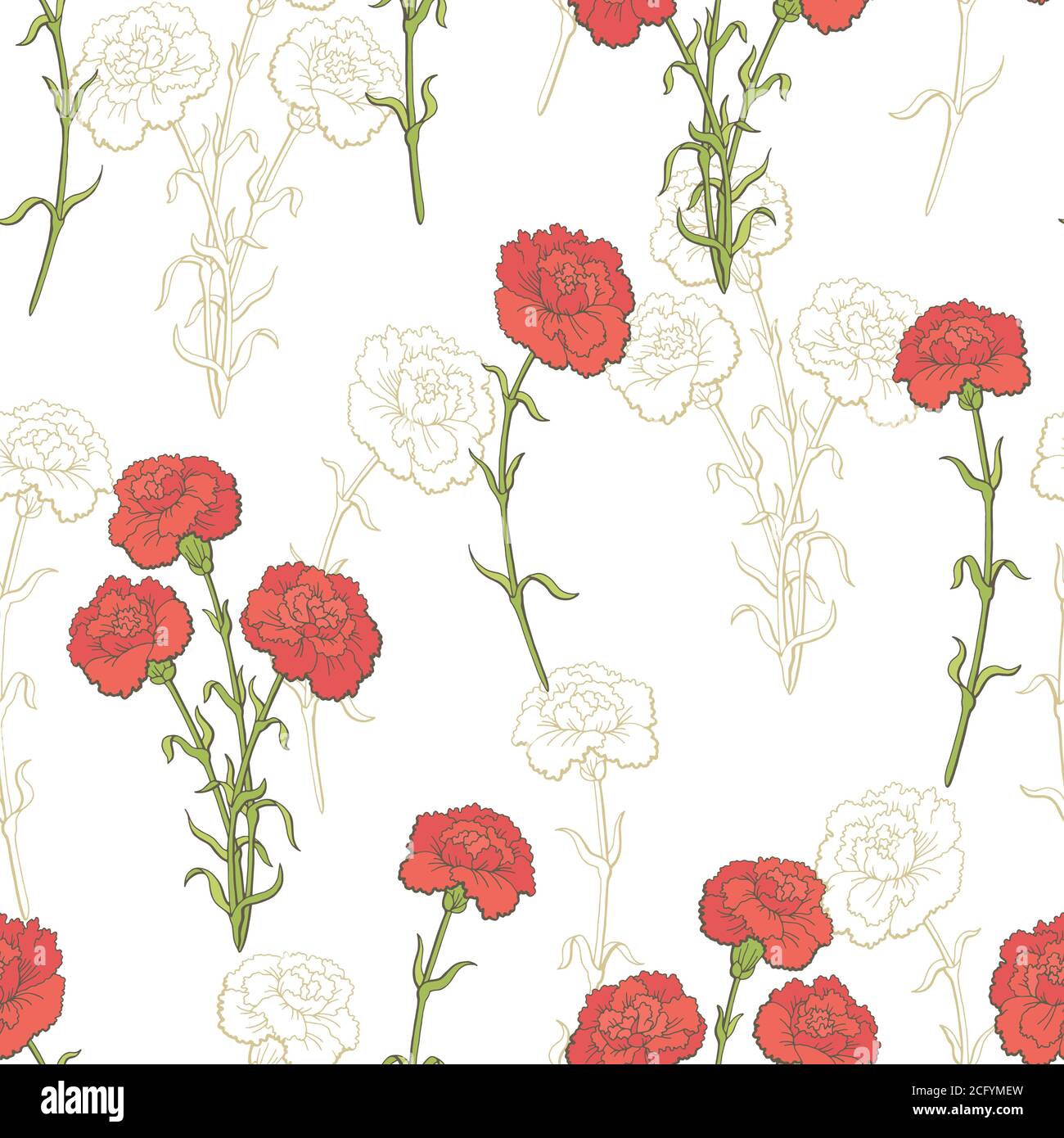 Colore grafico fiore garofano motivo senza giunture disegno vettore Illustrazione Vettoriale