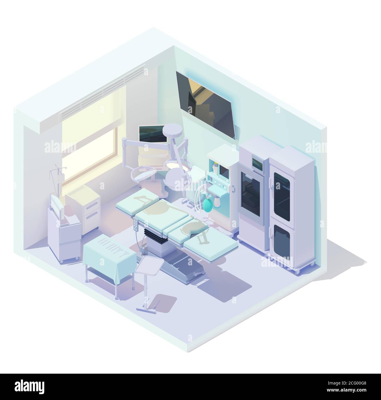 Vettore bassa isometrica poli in sala operatoria Illustrazione Vettoriale