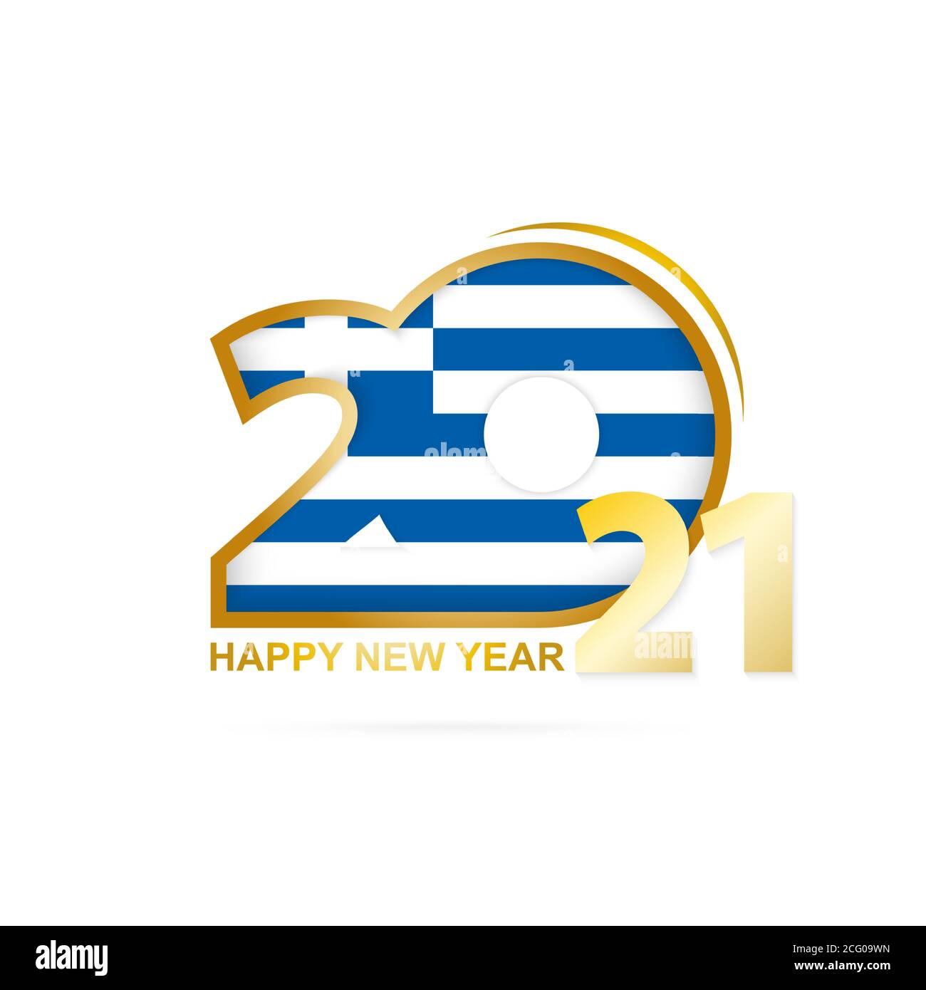 Anno 2021 con modello di bandiera greca. Felice anno nuovo design. Illustrazione vettoriale. Illustrazione Vettoriale