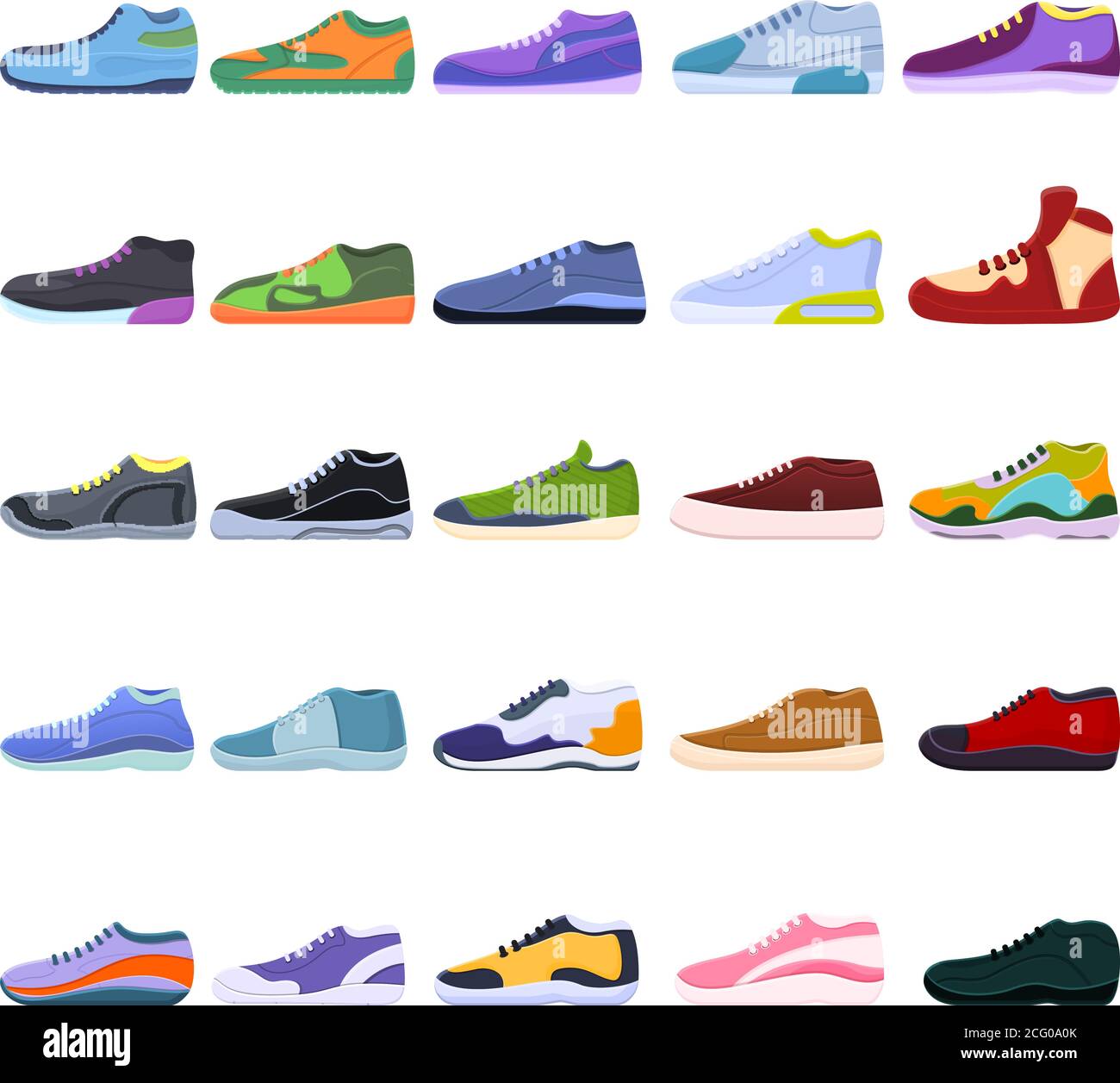 Set di icone sneakers. Set di cartoni animati di sneakers icone vettoriali per il web design Illustrazione Vettoriale