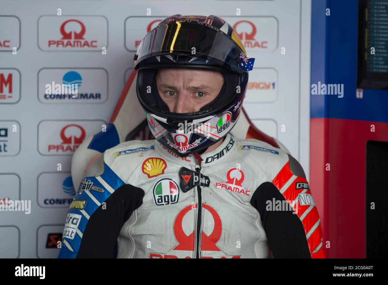 Jack Miller (Pramac Racing)durante la sessione di prove del MotoGP World Championship 2019, HJC Helmets Motorrad Grand Prix Deutschland, a Sachsenring, Germania, il 5 luglio 2019 Foto Stock