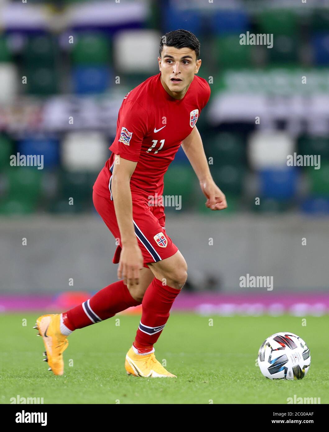 Il norvegese Mohamed Elyooussi durante la UEFA Nations League Group 1, Lega B partita a Windsor Park, Belfast. Foto Stock