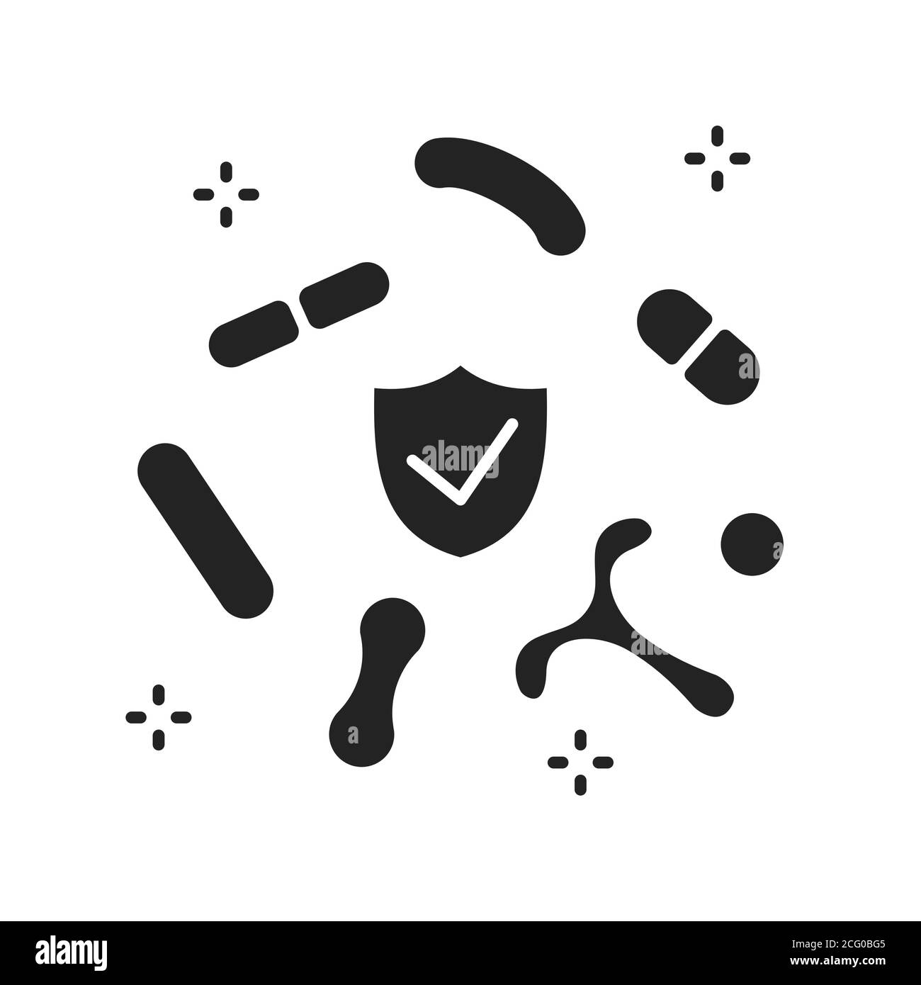 Icona glifo nero microflora intestinale umana sana. Batterie microscopiche nell'intestino. Accedi alla pagina Web, all'app mobile, al pulsante, al logo. Illustrazione Vettoriale