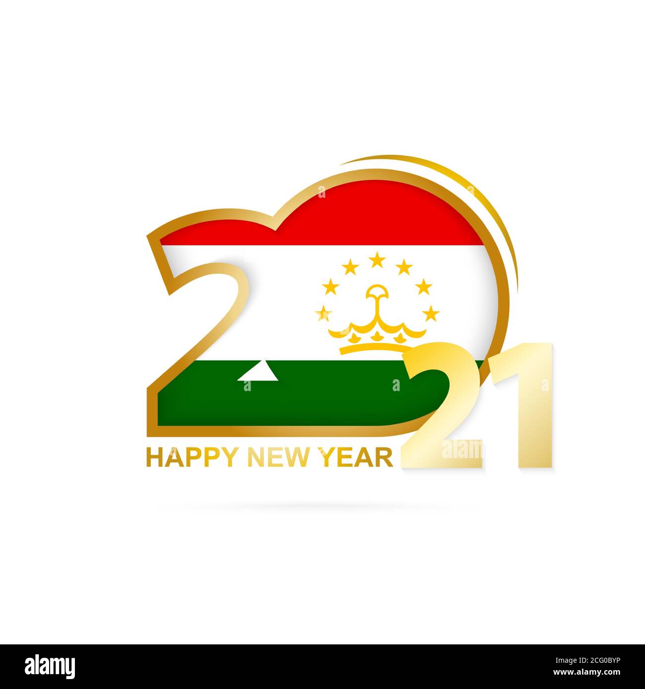 Anno 2021 con modello di bandiera del Tagikistan. Felice anno nuovo design. Illustrazione vettoriale. Illustrazione Vettoriale