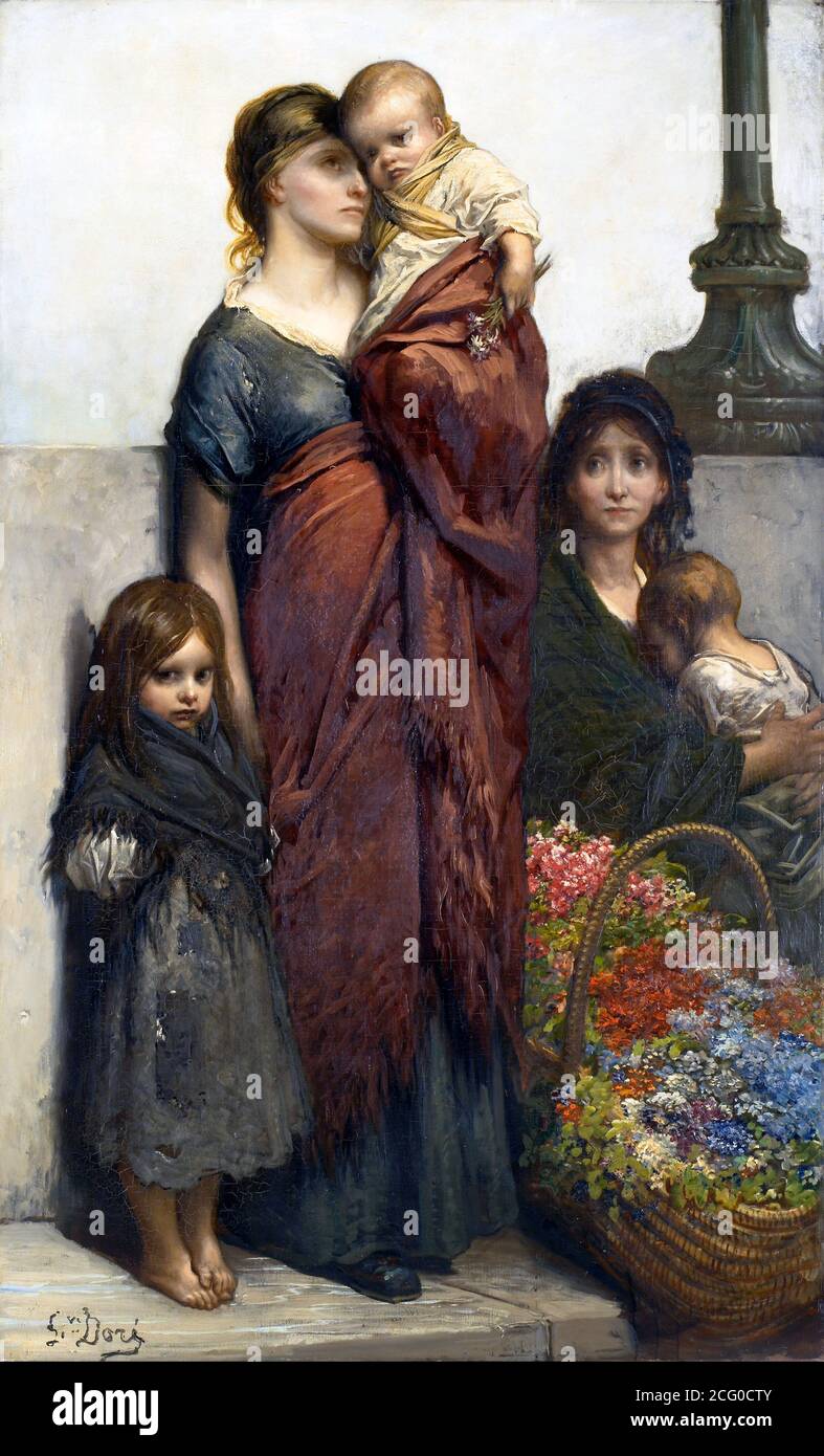 Gustave Dore. Pittura "Fiore Sellers di Londra" di Paul Gustave Louis Christophe Doré (1832-1883), olio su tela, c.1875 Foto Stock