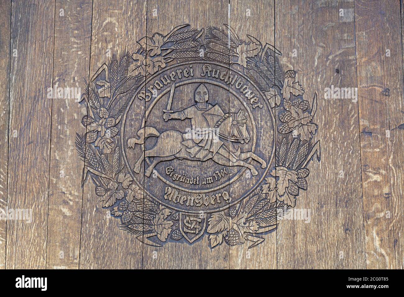 Stemma, fabbrica di birra Kuchlbauer, Abensberg, bassa Baviera, Germania Foto Stock