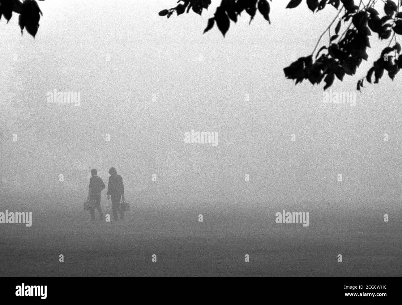 AJAXNETPHOTO. SOUTHSEA, INGHILTERRA. - GIORNO FOGGY - COPPIA CHE CAMMINA ATTRAVERSO SOUTHSEA COMUNE AVVOLTA IN NEBBIA SU UN GIORNO AUTUNNALE.PHOTO:JONATHAN EASTLAND/AJAX REF:356953 25A 84 Foto Stock