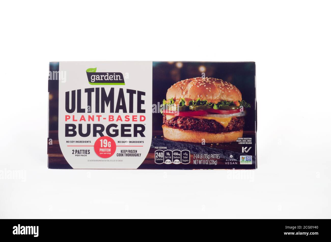 Gardein Vegan pianta a base di Burger box Foto Stock