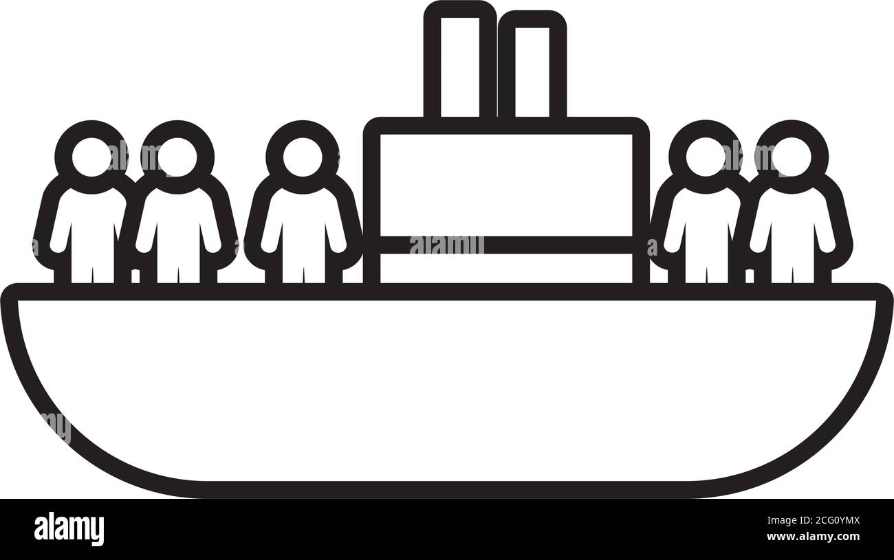 icona della nave rifugio persone su sfondo bianco, stile linea, illustrazione vettoriale Illustrazione Vettoriale