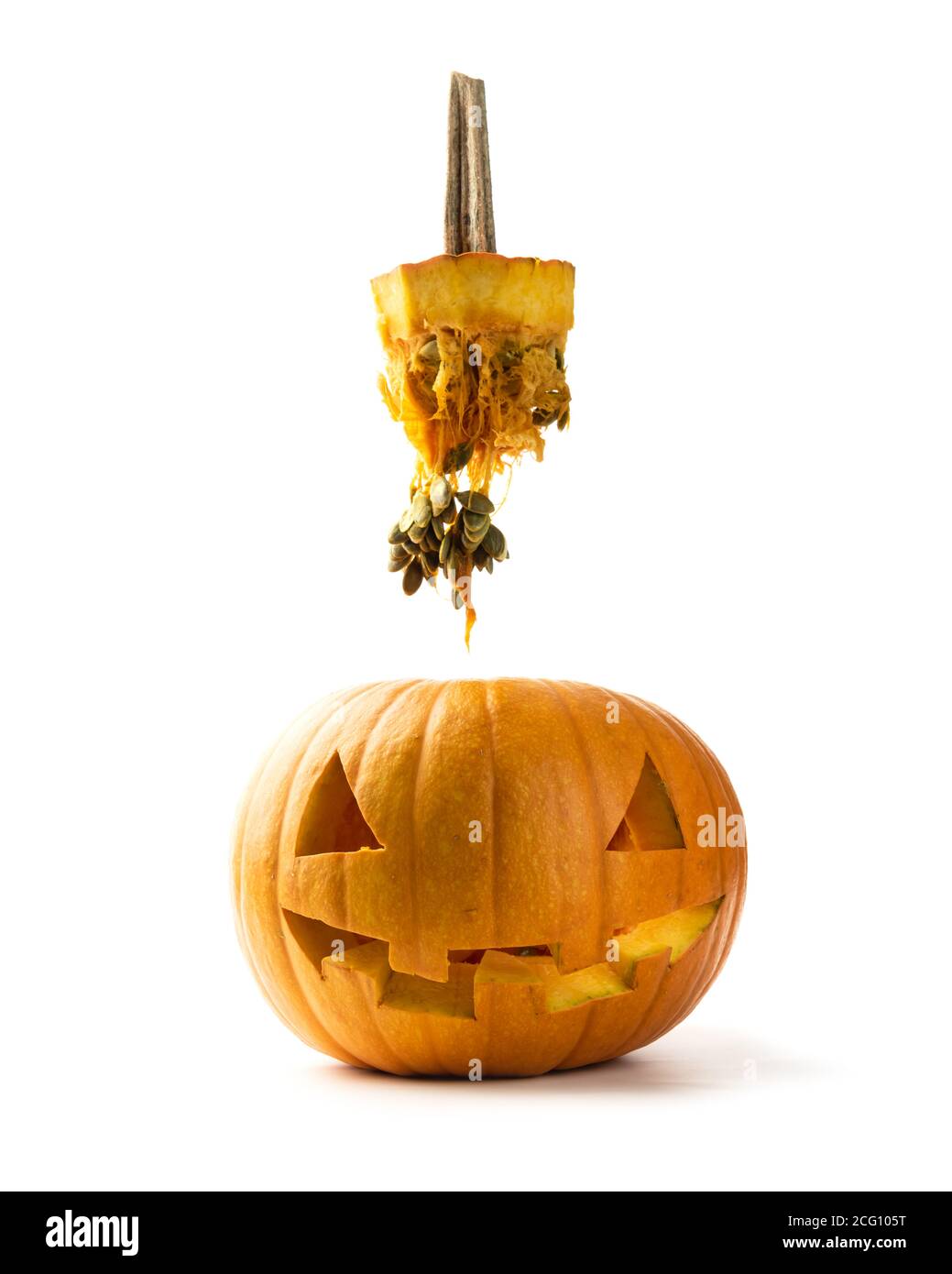 Zucca di Halloween isolati su sfondo bianco Foto Stock