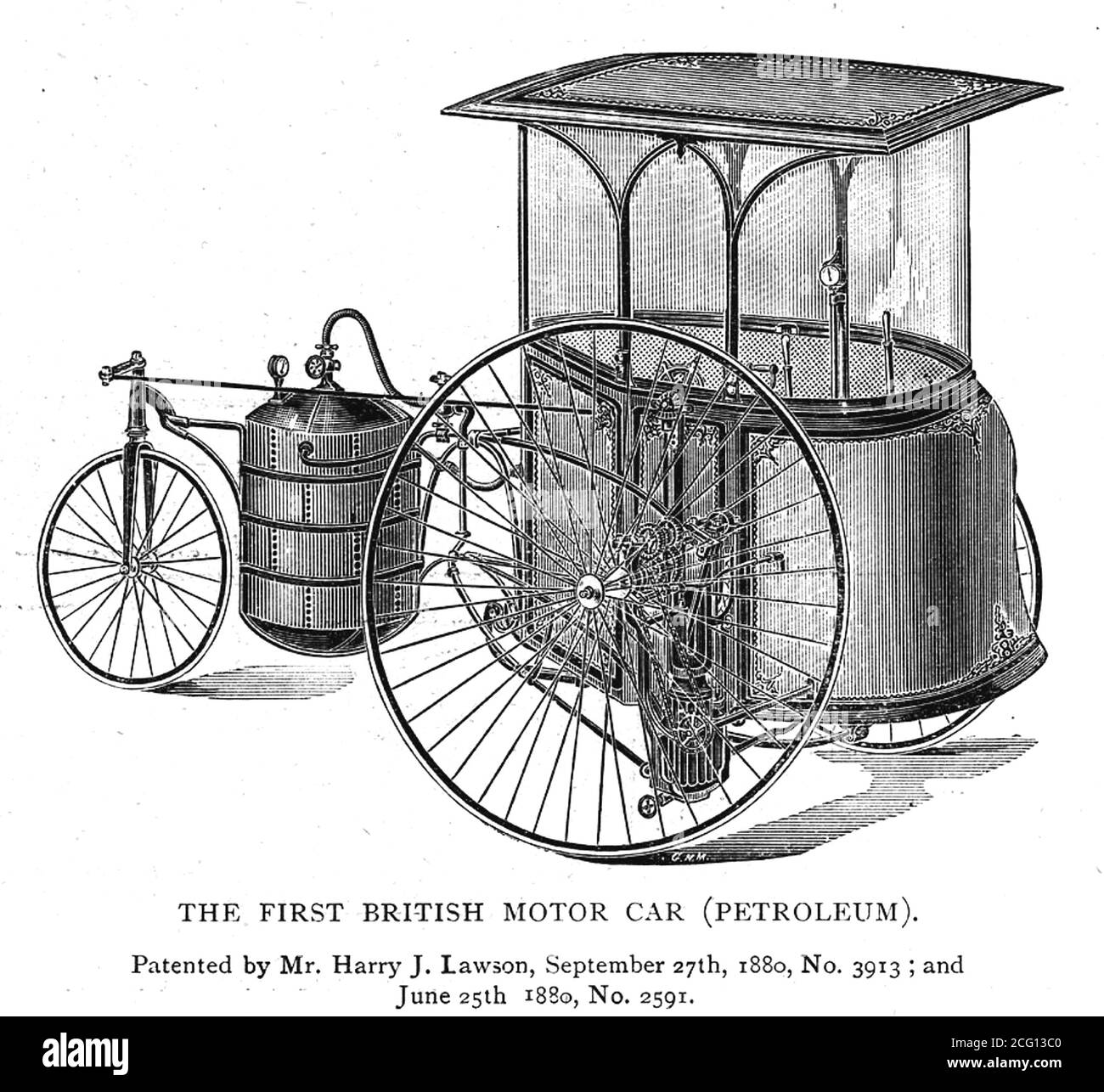 HENRY (alias Harry) JOHN LAWSON (1852-1925) ingegnere inglese e pioniere designer di biciclette e questo design brevettato per la prima automobile a benzina britannica. Era anche un truffatore condannato. Foto Stock