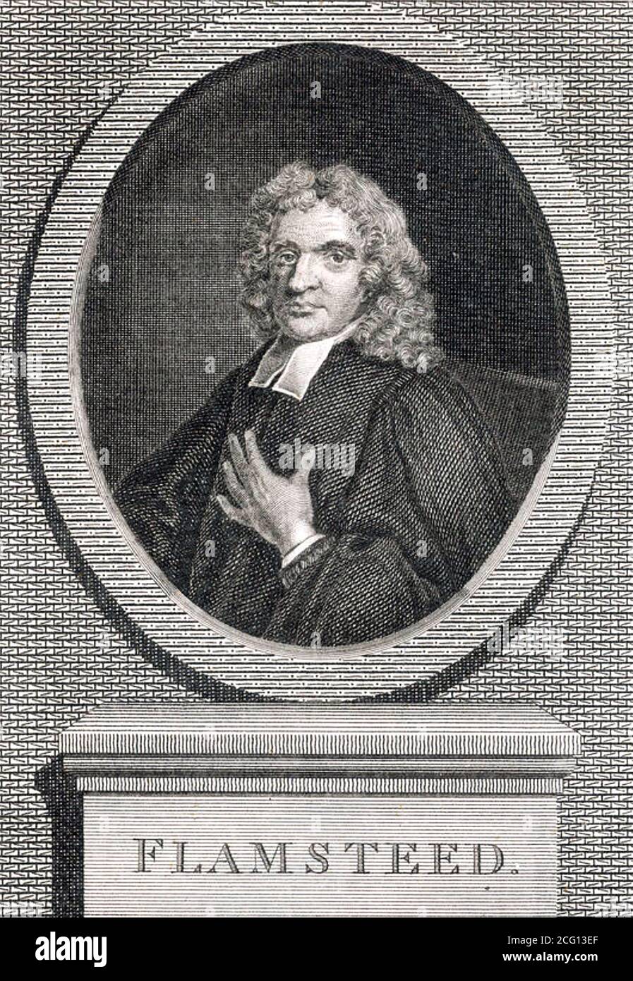 JOHN FLAMSTEED (1646-1719) primo astronomo inglese Royal, in un'incisione del 1702 Foto Stock