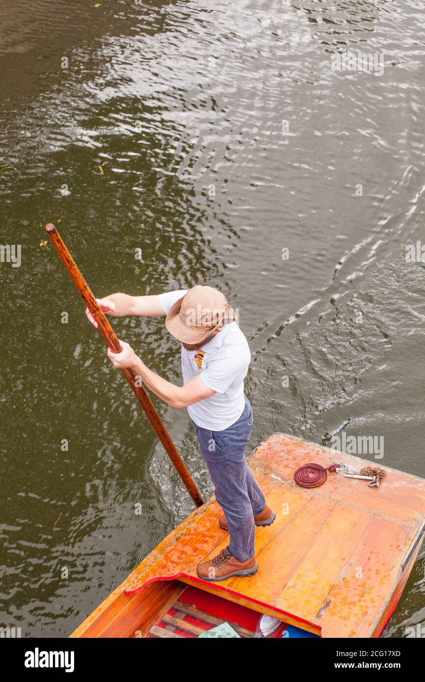 Persone e famiglie che puniscono sul fiume Cam in Cambridgeshire città di Cambridge Inghilterra Foto Stock