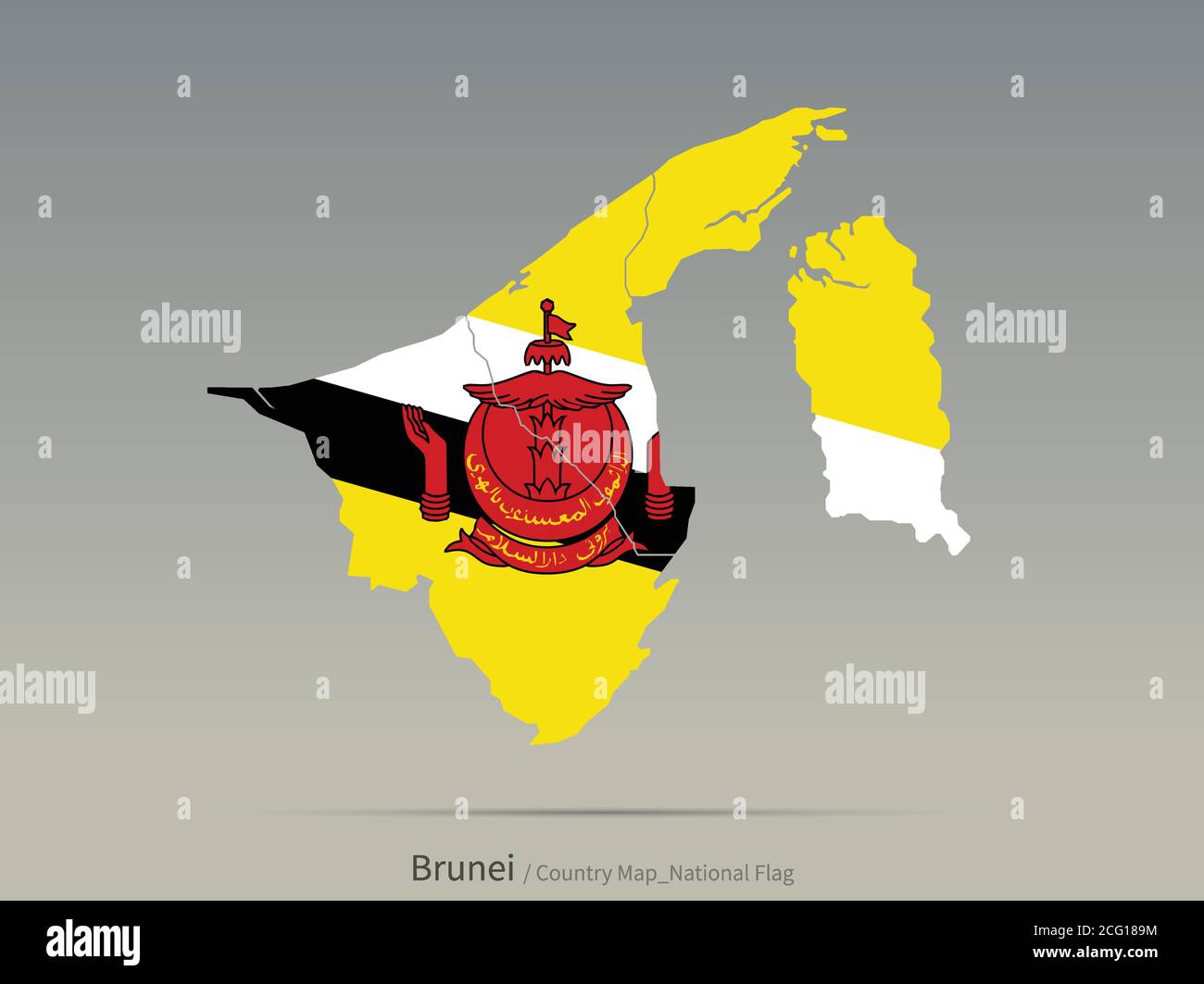 Bandiera Brunei isolata sulla mappa. Mappa e bandiera dei paesi asiatici. Illustrazione Vettoriale