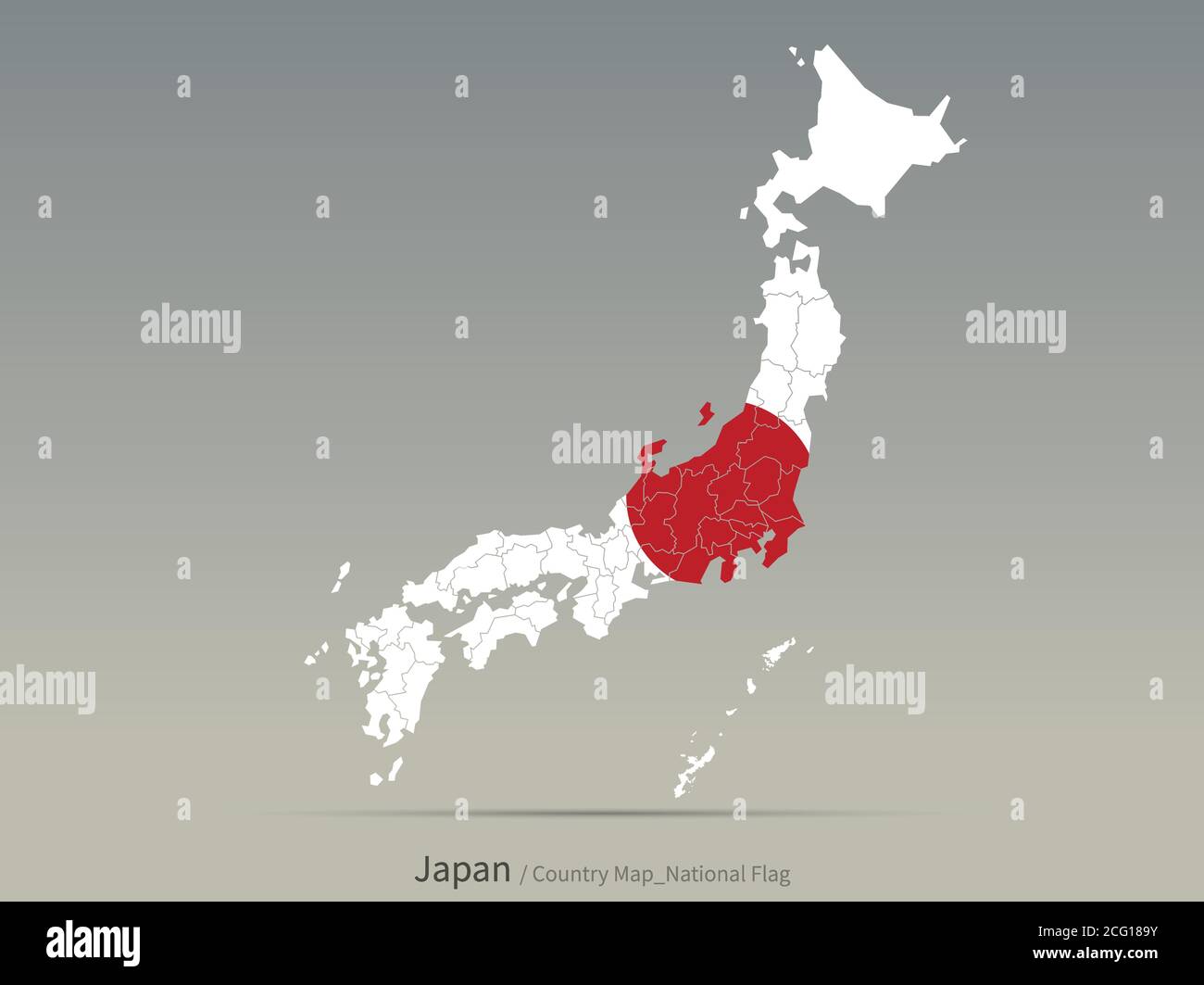 Bandiera giapponese isolata sulla mappa. Mappa e bandiera dei paesi asiatici. Illustrazione Vettoriale