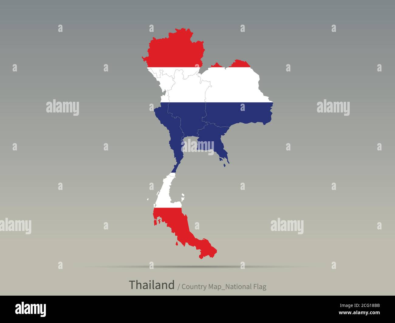 Thailandia Bandiera isolata sulla mappa. Mappa e bandiera dei paesi asiatici. Illustrazione Vettoriale