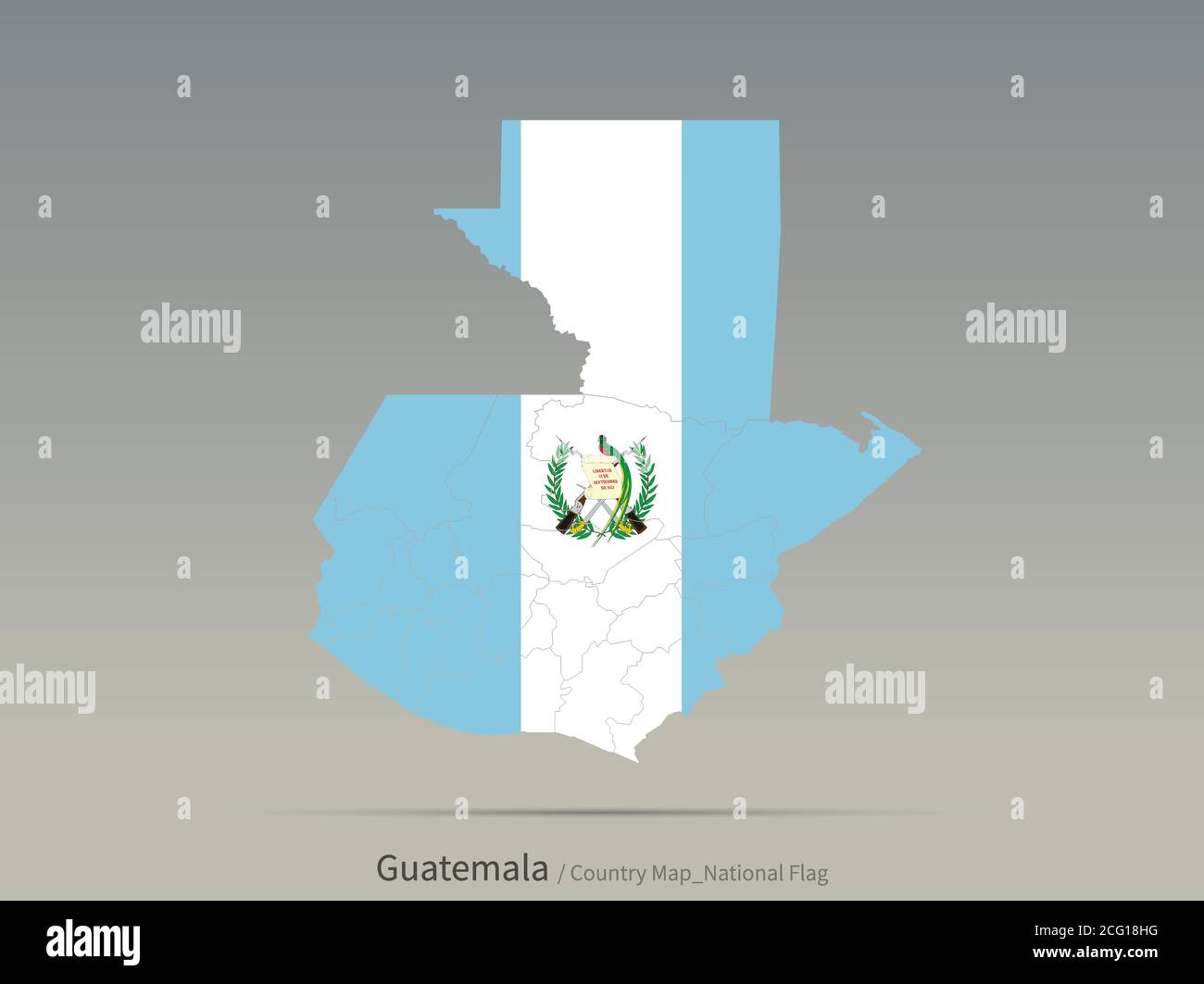 Bandiera del Guatemala isolata sulla mappa. Mappa e bandiera dei paesi dell'america centrale. Illustrazione Vettoriale