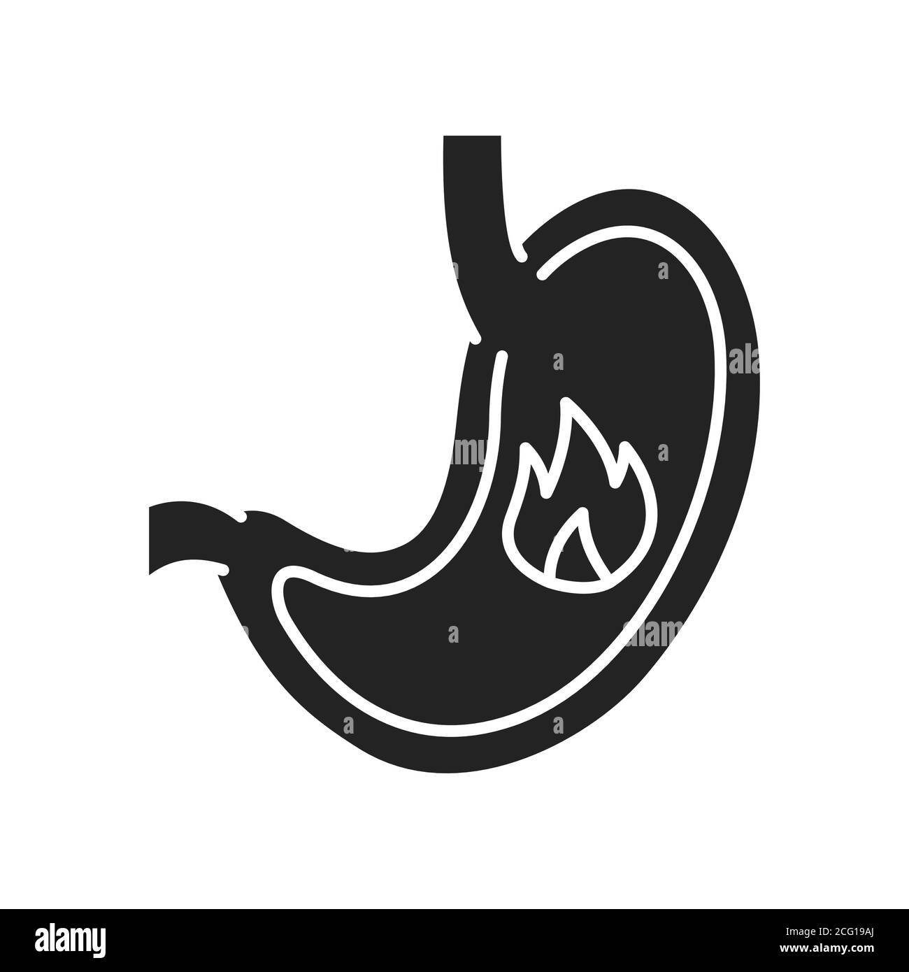 Malattia dello stomaco glifo icona nera. Concetto di organo umano. Accedi alla pagina Web, all'app mobile, al pulsante, al logo. Elemento isolato vettoriale. Illustrazione Vettoriale