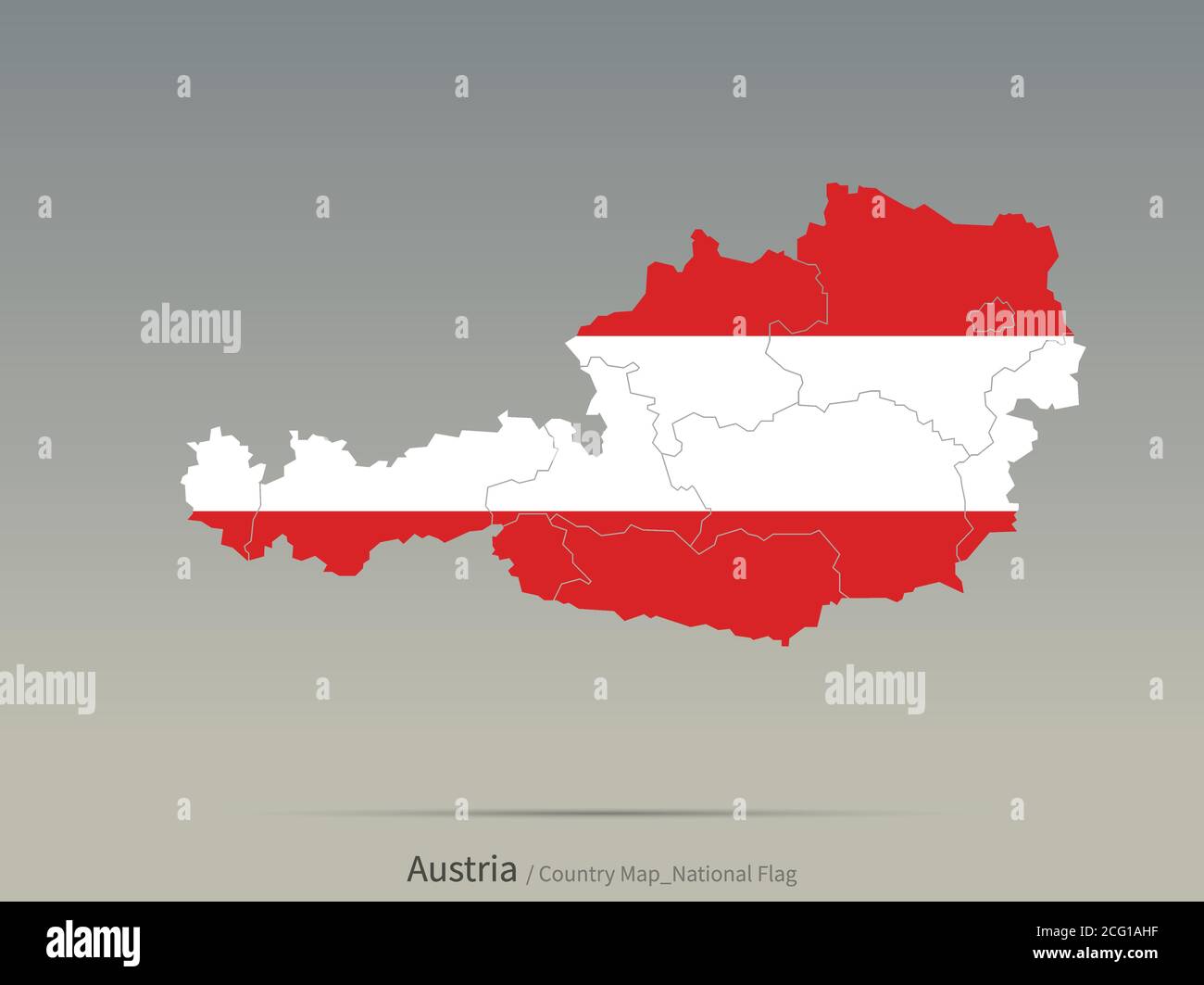 Bandiera austriaca isolata sulla mappa. Carta e bandiera dei paesi europei. Illustrazione Vettoriale