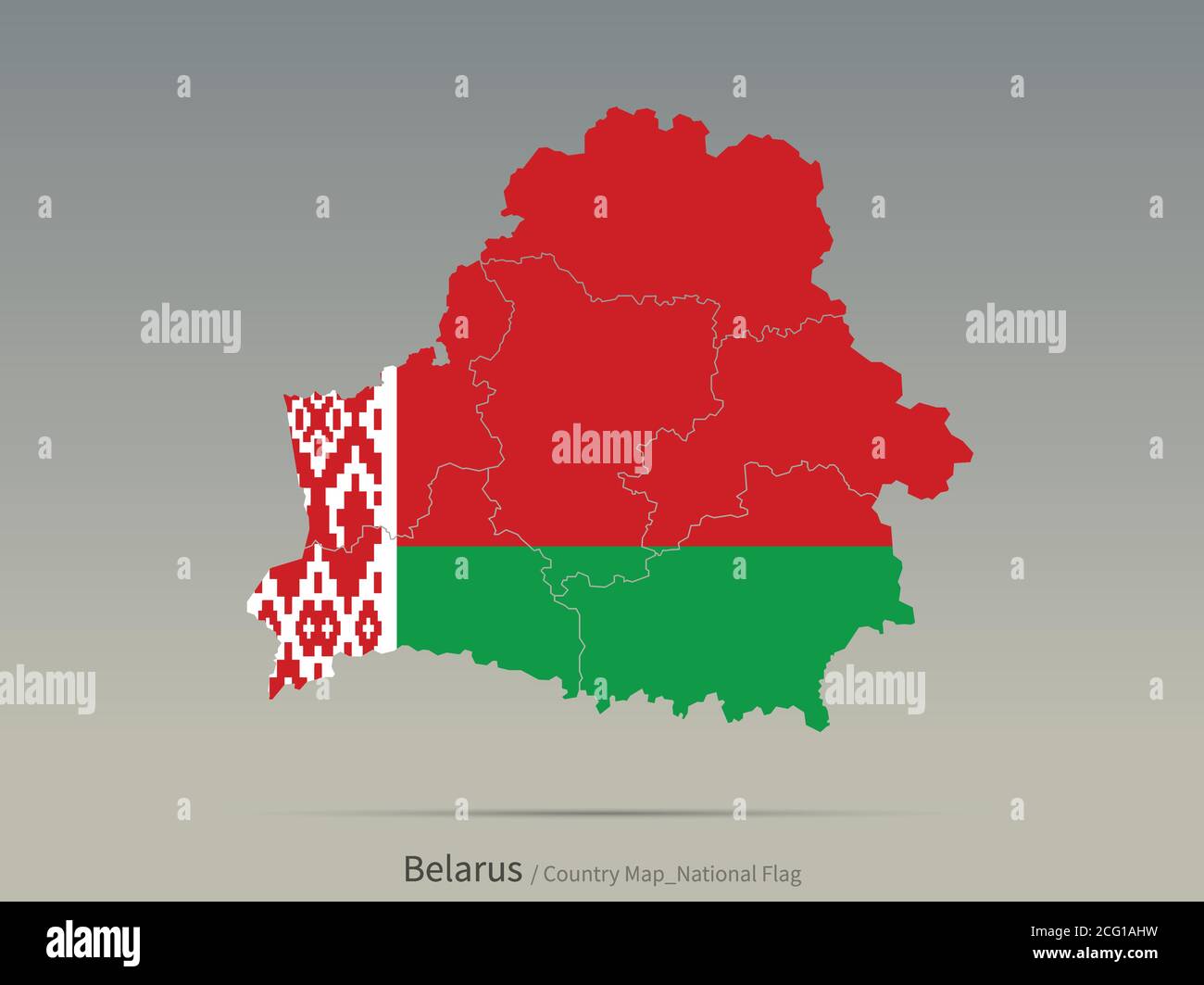 Bandiera della Bielorussia isolata sulla mappa. Carta e bandiera dei paesi europei. Illustrazione Vettoriale