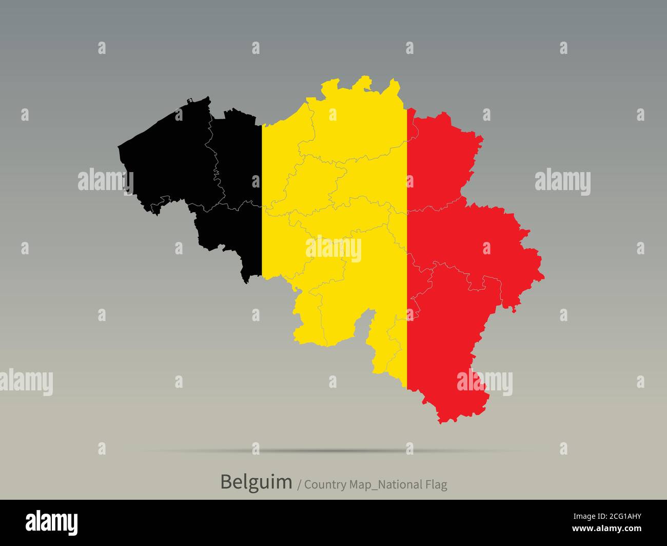 Bandiera di Belguim isolata sulla mappa. Carta e bandiera dei paesi europei. Illustrazione Vettoriale