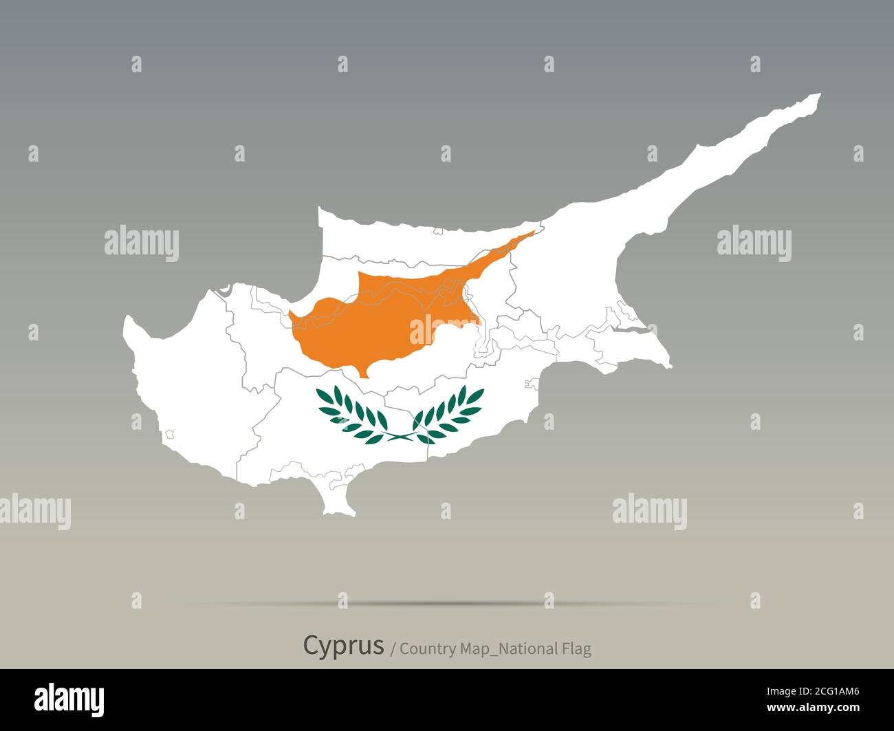 Bandiera di Cipro isolata sulla mappa. Carta e bandiera dei paesi europei. Illustrazione Vettoriale