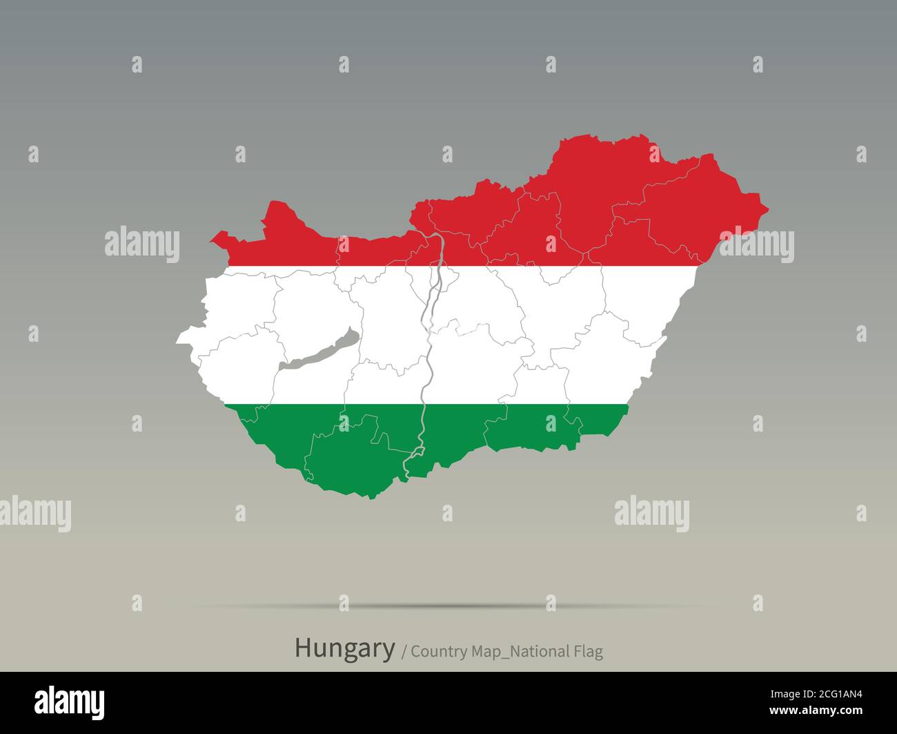 Bandiera dell'Ungheria isolata sulla mappa. Carta e bandiera dei paesi europei. Illustrazione Vettoriale