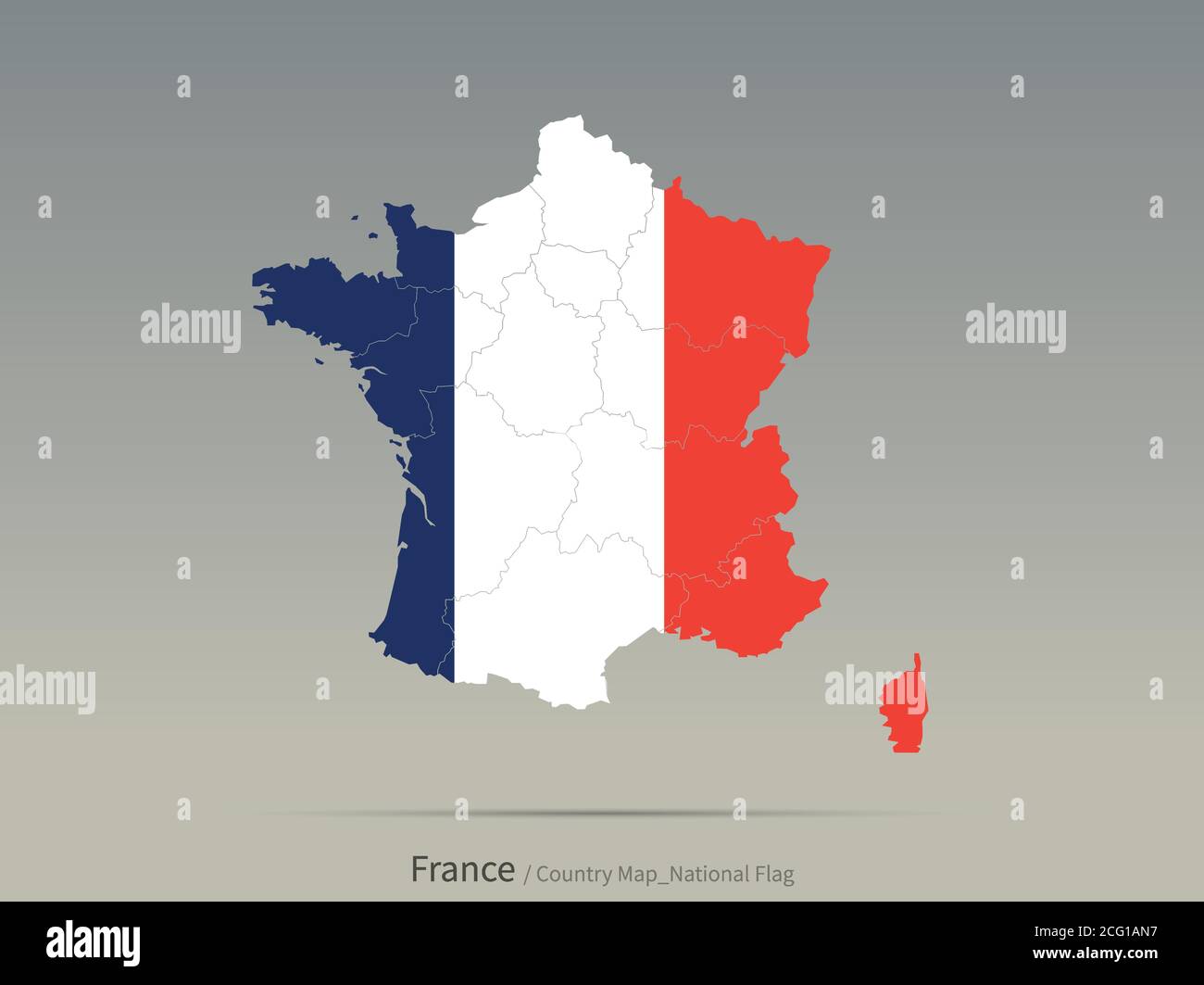 Bandiera della Francia isolata sulla mappa. Carta e bandiera dei paesi europei. Illustrazione Vettoriale