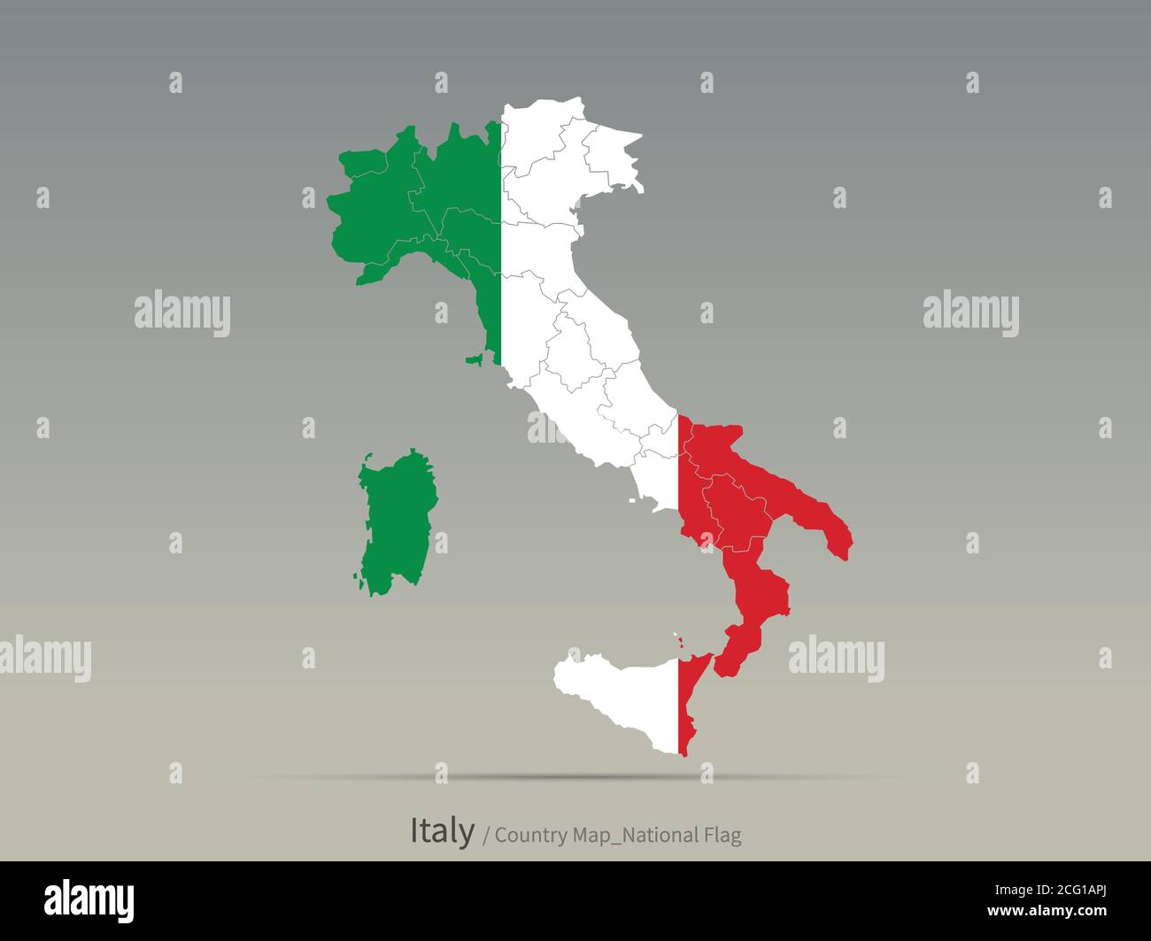 Bandiera dell'Italia isolata sulla mappa. Carta e bandiera dei paesi europei. Illustrazione Vettoriale