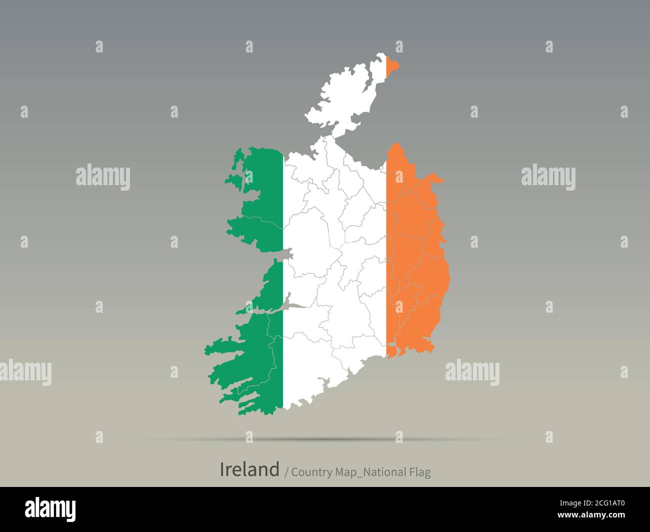 Bandiera dell'Irlanda isolata sulla mappa. Carta e bandiera dei paesi europei. Illustrazione Vettoriale