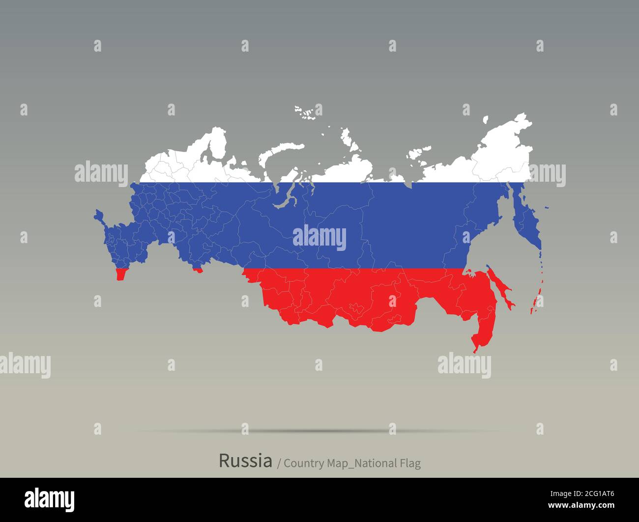 Russia Bandiera isolata sulla mappa. Carta e bandiera dei paesi europei. Illustrazione Vettoriale