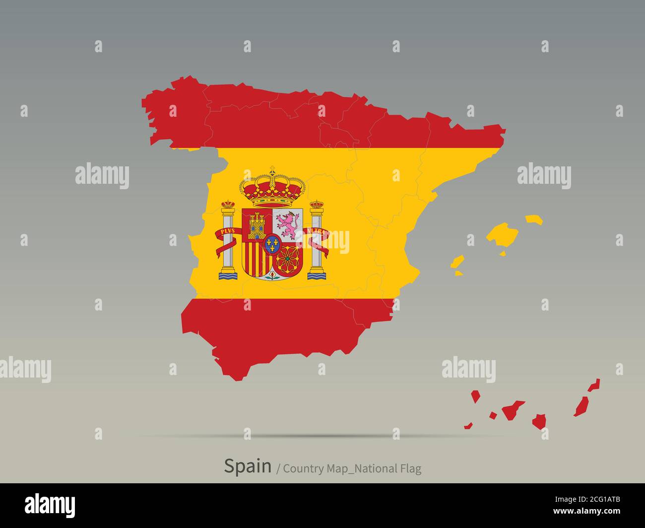 Spagna Bandiera isolata sulla mappa. Carta e bandiera dei paesi europei. Illustrazione Vettoriale