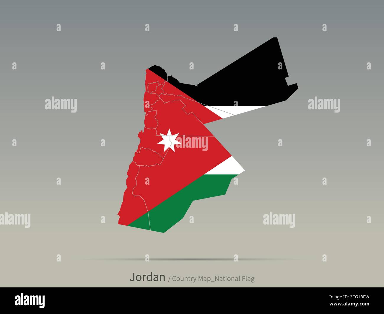 Bandiera di Giordania isolata sulla mappa. Mappa e bandiera dei paesi del Medio Oriente. Illustrazione Vettoriale