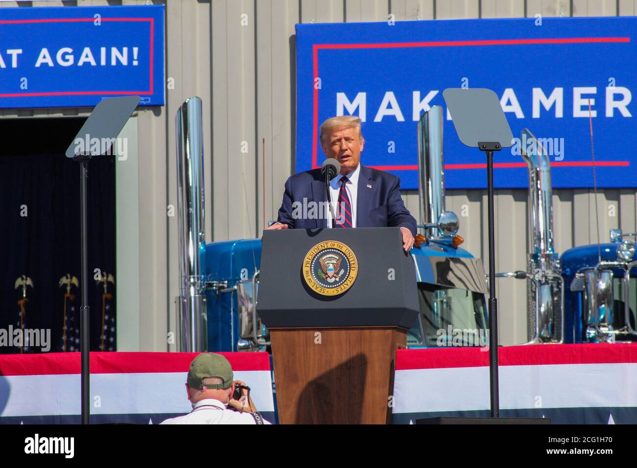 Il 45° presidente degli Stati Uniti Donald J. Trump parla ad un evento a Old Forge, Pa. Dove ha sbattuto il suo avversario Joe Biden, che è della zona. Foto Stock