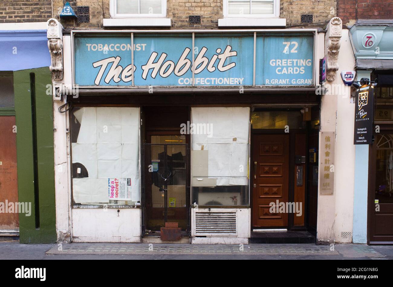 Negozio chiuso, Wardour Street, Soho, Londra, Regno Unito. 17 ago 2012 Foto Stock